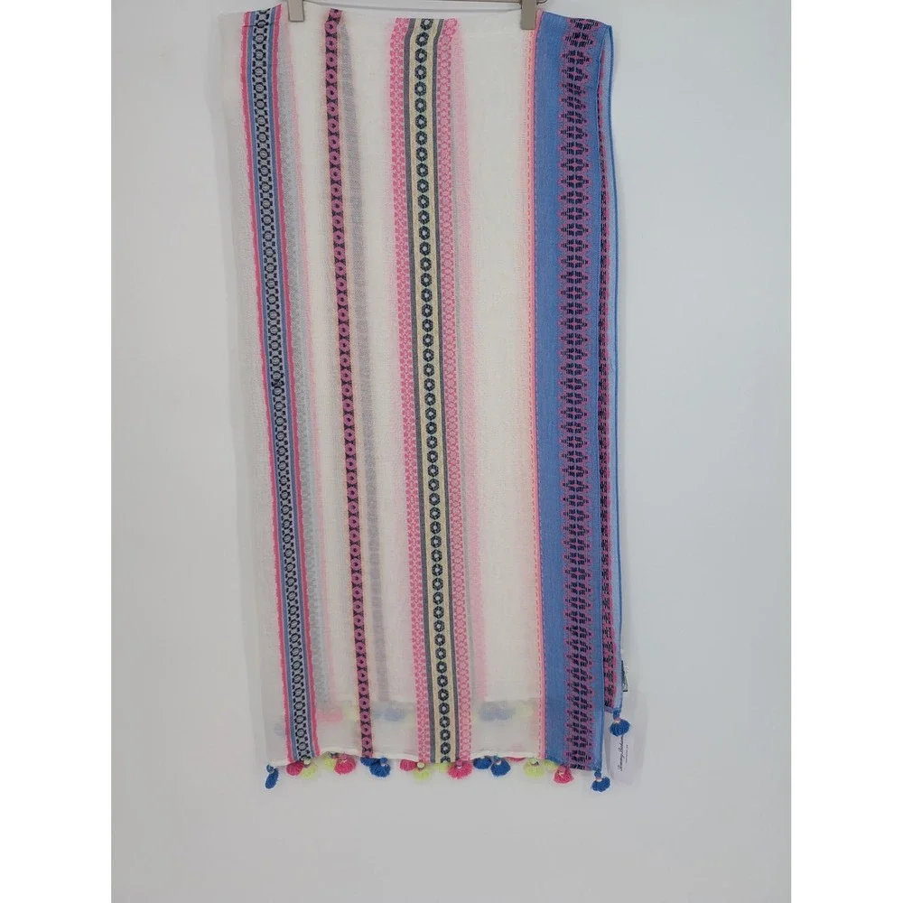 Tommy Bahama Tahitian Jacquard Scarf‎ OS Fuschia Bloom Tassel Sarong Wrap Pareo